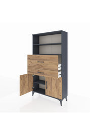 Arges Dolap 3 Raflı 2 Çekmeceli 2 Kapaklı 88x30x163 Antrasit-Çam