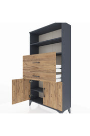 Arges Dolap 3 Raflı 2 Çekmeceli 2 Kapaklı 88x30x163 Antrasit-Çam