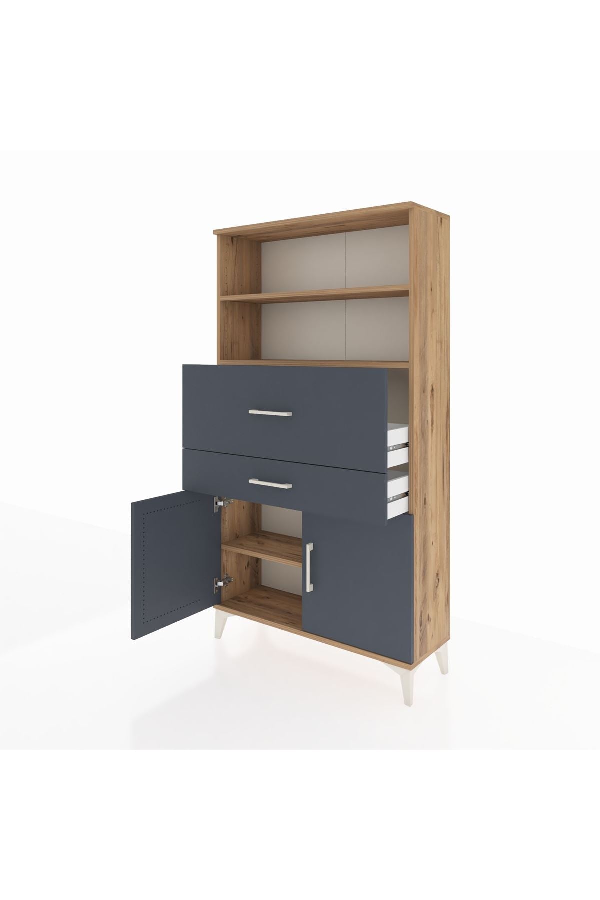 Arges Dolap 3 Raflı 2 Çekmeceli 2 Kapaklı 88x30x163 Çam-Antrasit