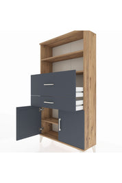 Arges Dolap 3 Raflı 2 Çekmeceli 2 Kapaklı 88x30x163 Çam-Antrasit