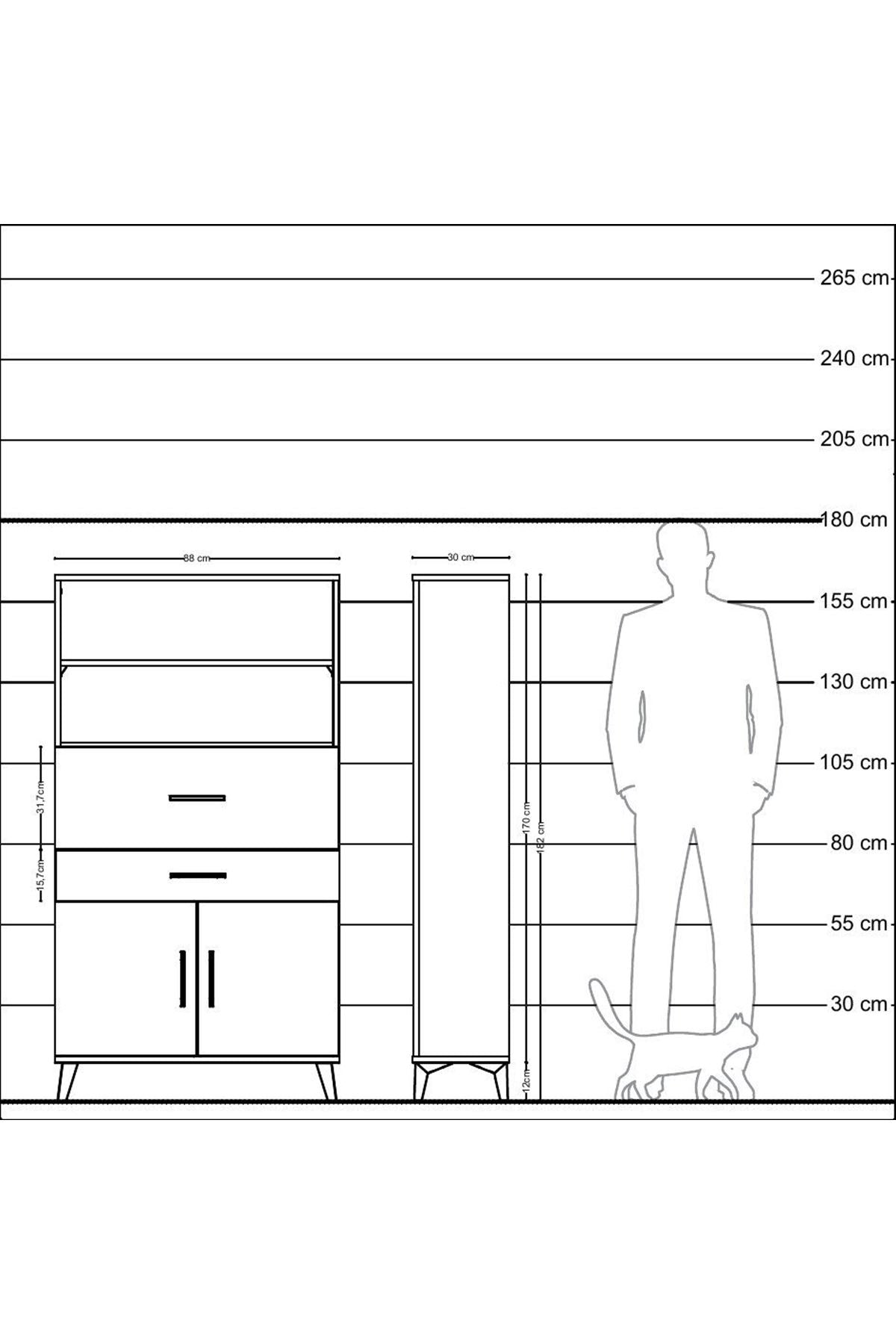 Arges Dolap 3 Raflı 2 Çekmeceli 2 Kapaklı 88x30x163 Çam-Antrasit