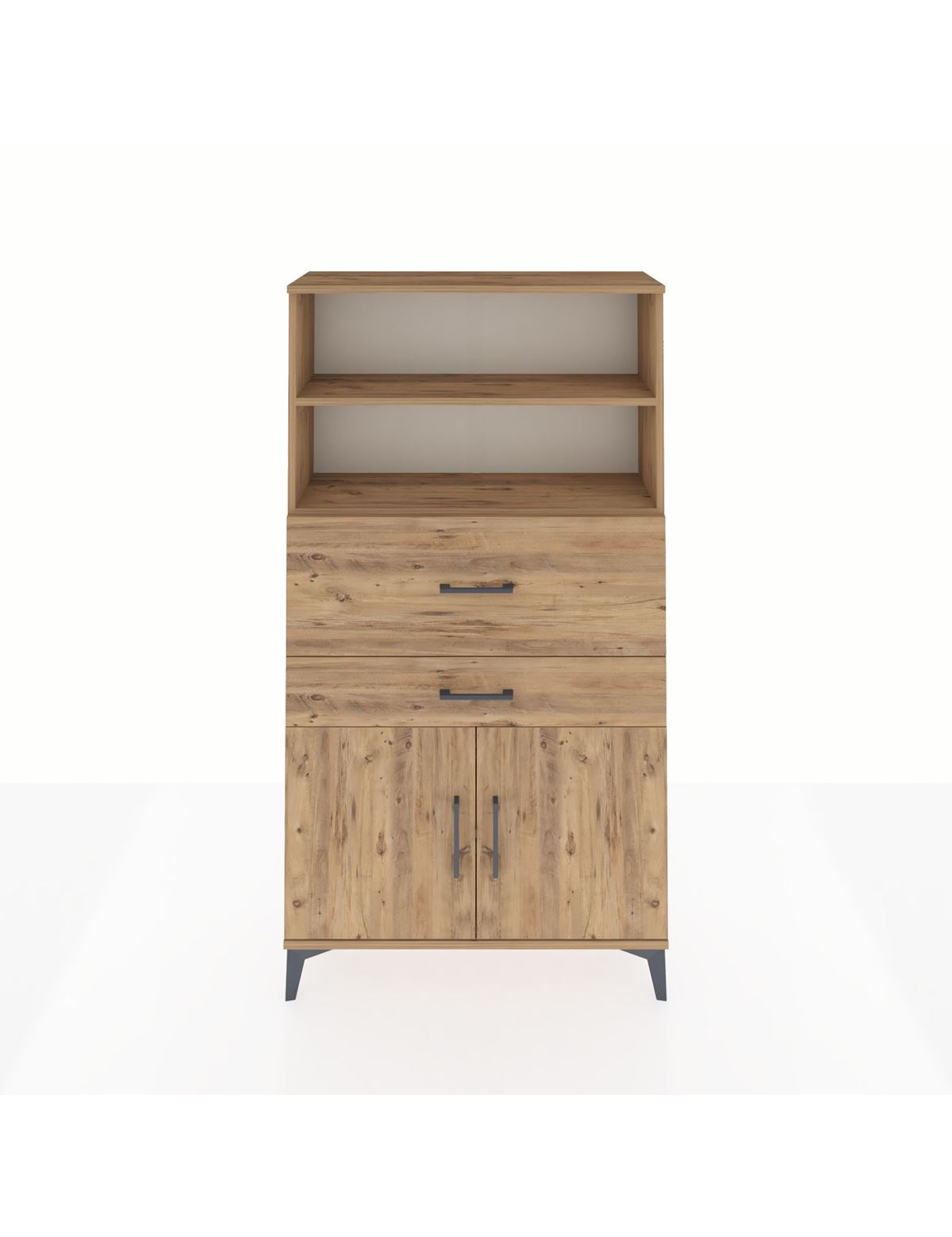 Arges Dolap 3 Raflı 2 Çekmeceli 2 Kapaklı 88x30x163 Çam-Çam