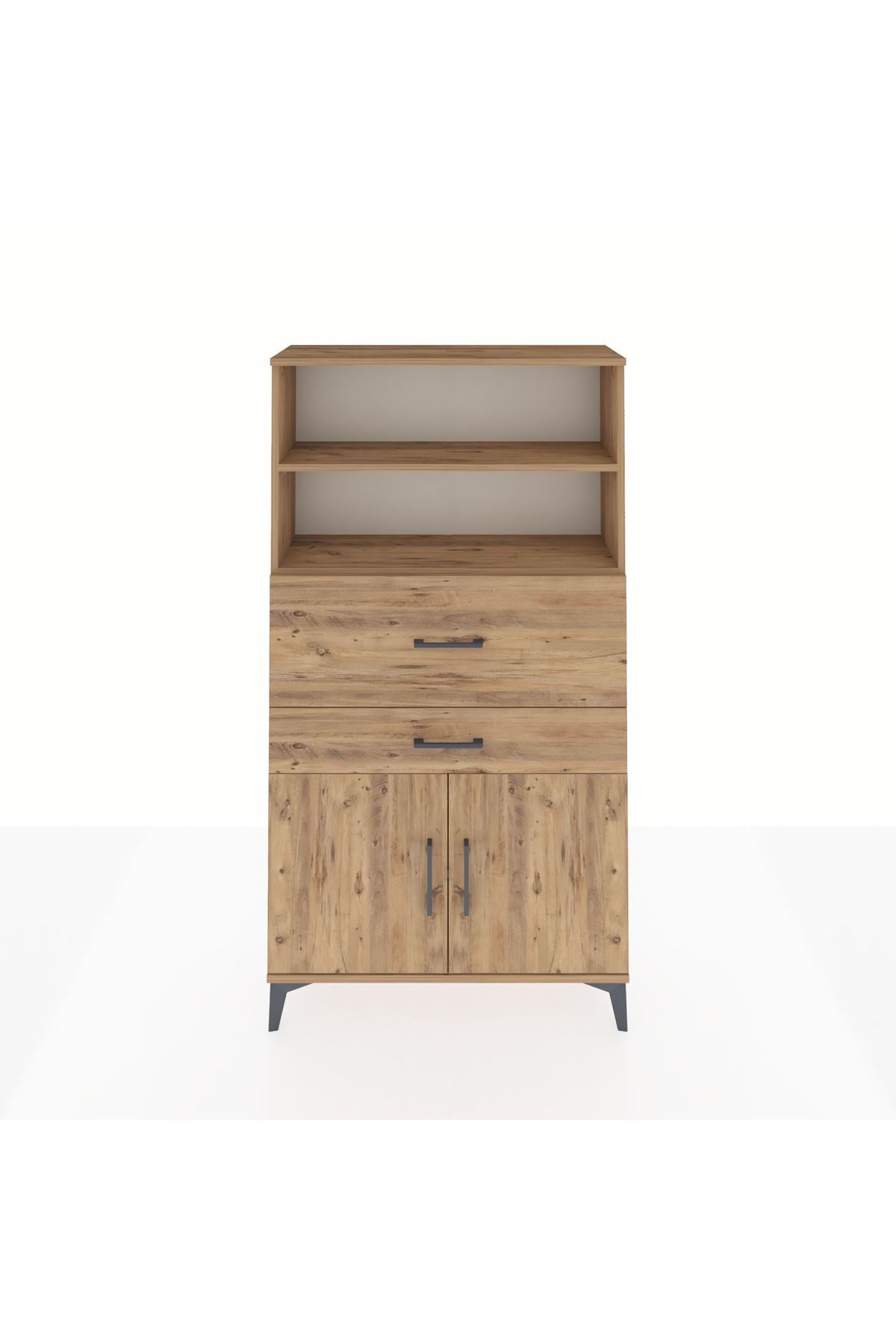 Arges Dolap 3 Raflı 2 Çekmeceli 2 Kapaklı 88x30x163 Çam-Çam