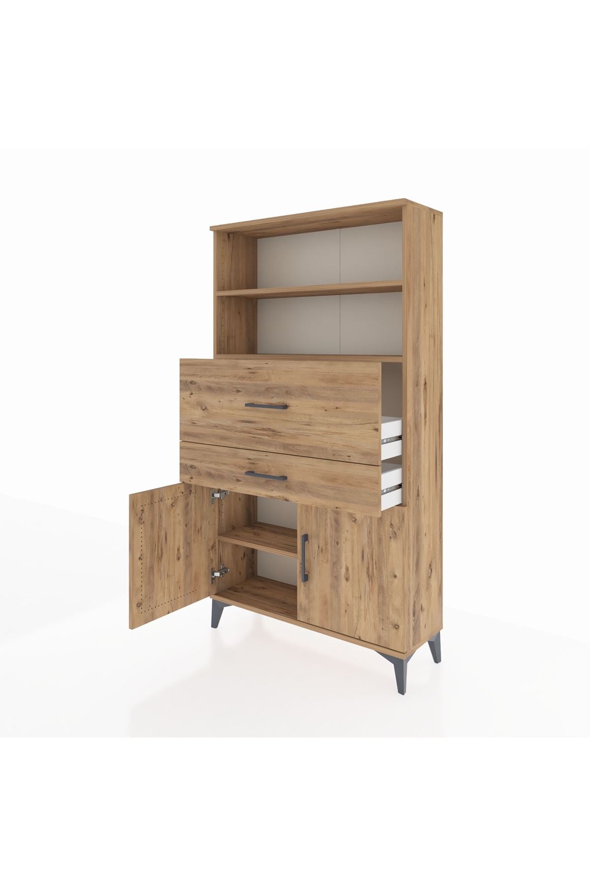 Arges Dolap 3 Raflı 2 Çekmeceli 2 Kapaklı 88x30x163 Çam-Çam