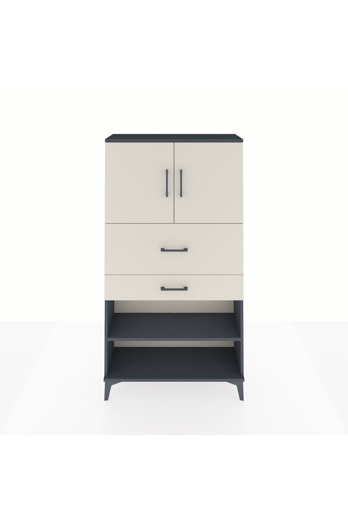 Arges Dolap 3 Raflı 2 Çekmeceli 2 Kapaklı 88x30x163 Antrasit-Aytaşı
