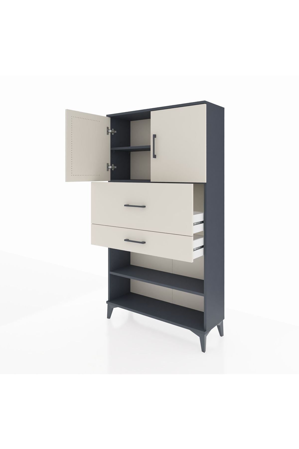 Arges Dolap 3 Raflı 2 Çekmeceli 2 Kapaklı 88x30x163 Antrasit-Aytaşı