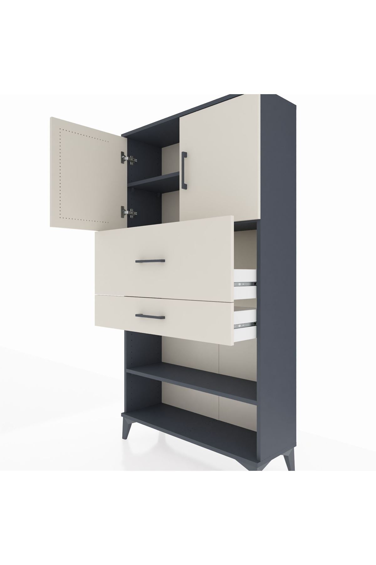 Arges Dolap 3 Raflı 2 Çekmeceli 2 Kapaklı 88x30x163 Antrasit-Aytaşı