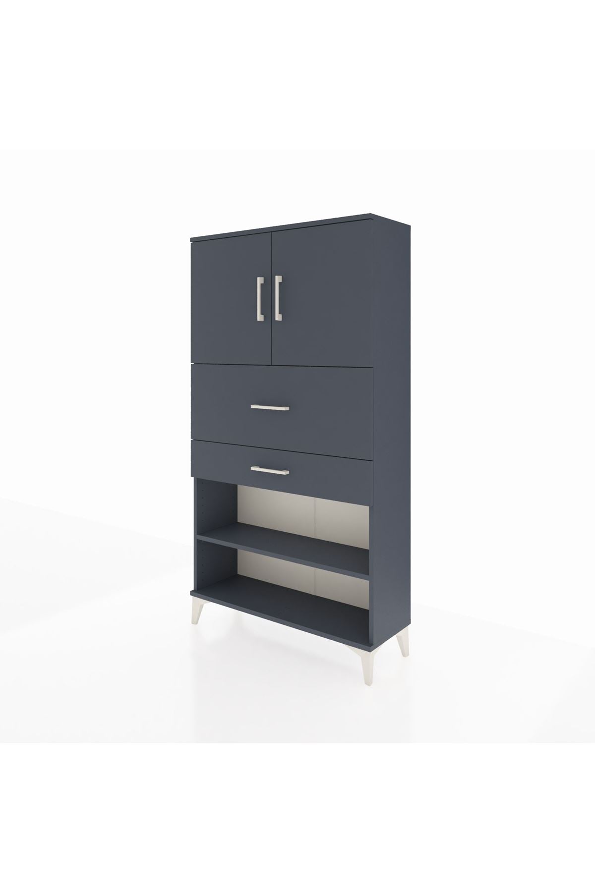 Arges Dolap 3 Raflı 2 Çekmeceli 2 Kapaklı 88x30x163 Antrasit-Antrasit