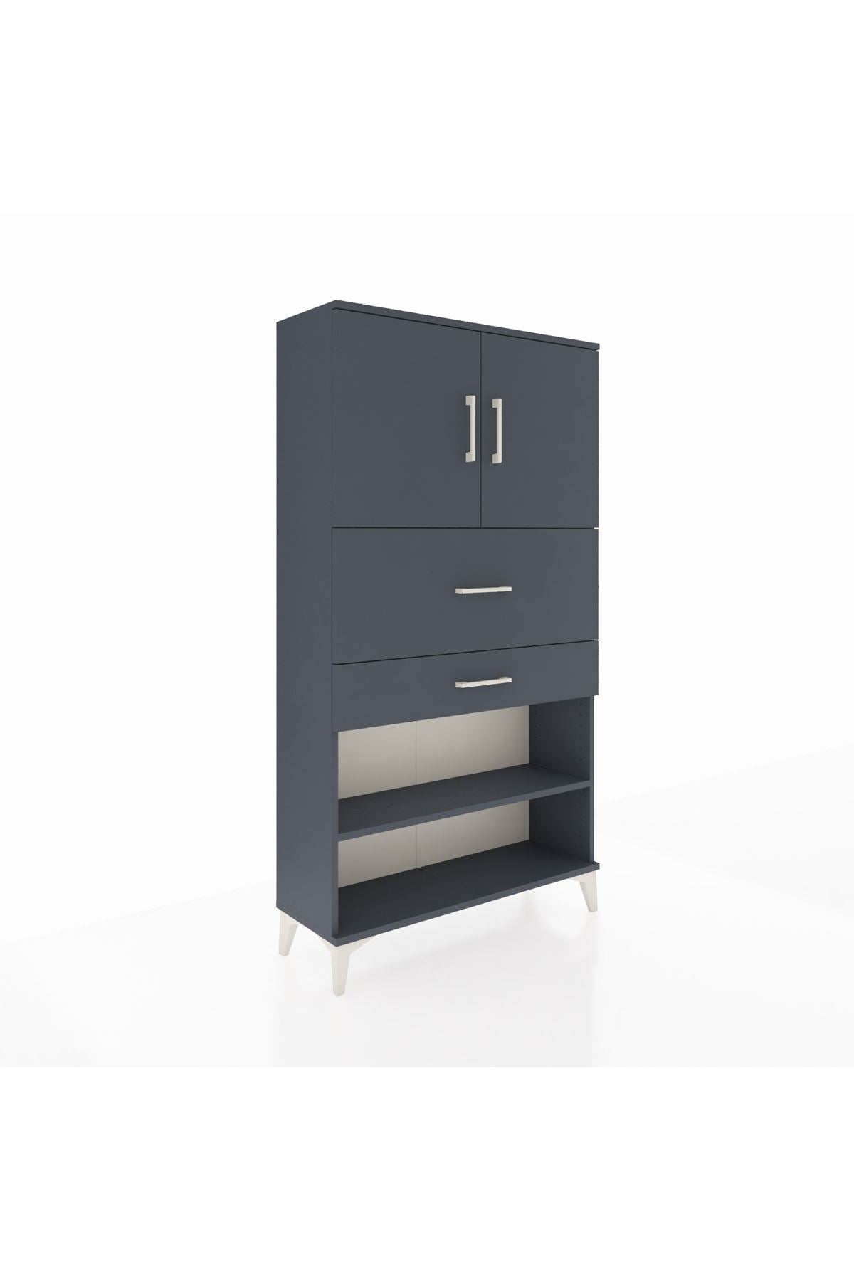 Arges Dolap 3 Raflı 2 Çekmeceli 2 Kapaklı 88x30x163 Antrasit-Antrasit