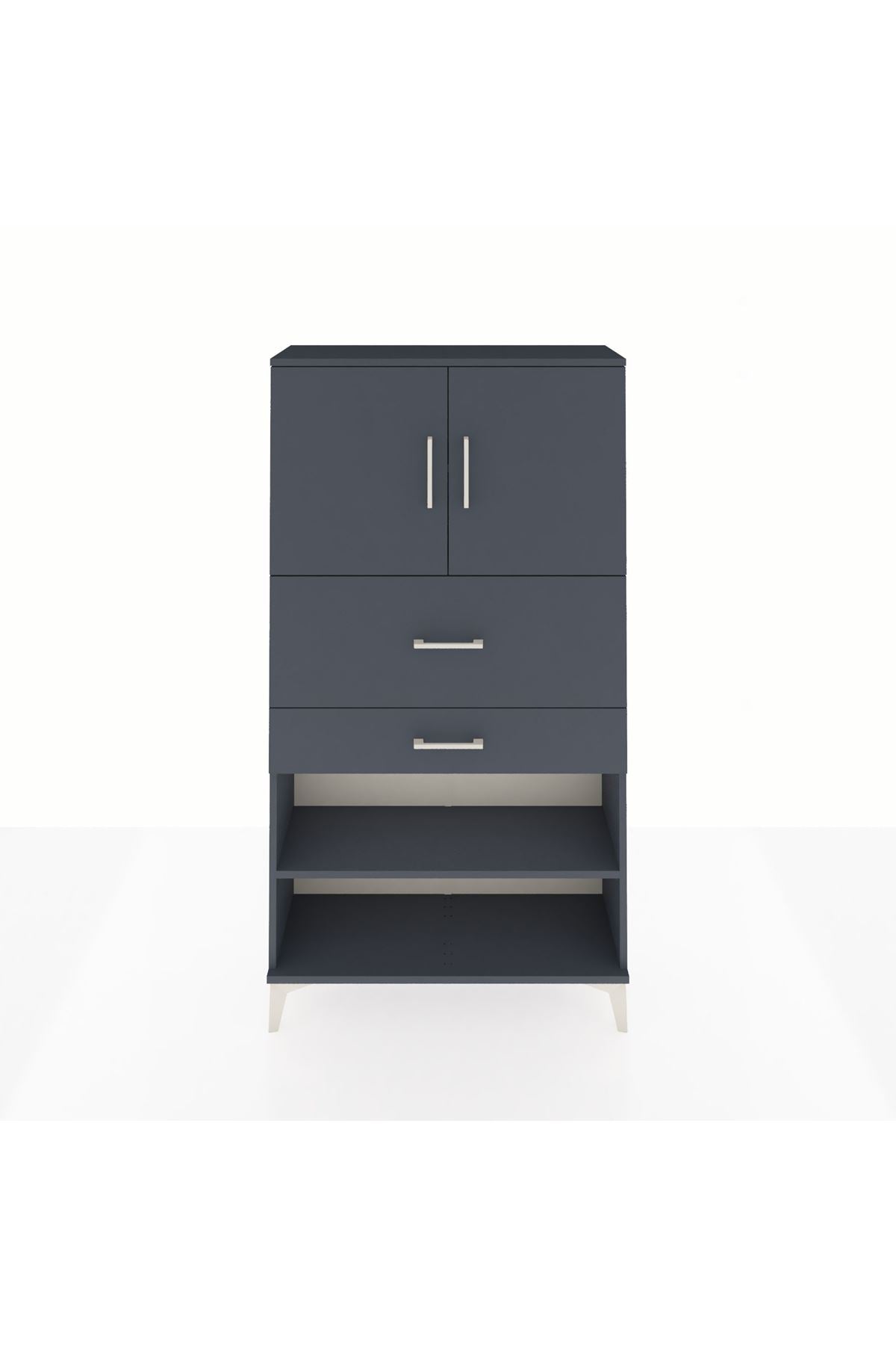 Arges Dolap 3 Raflı 2 Çekmeceli 2 Kapaklı 88x30x163 Antrasit-Antrasit