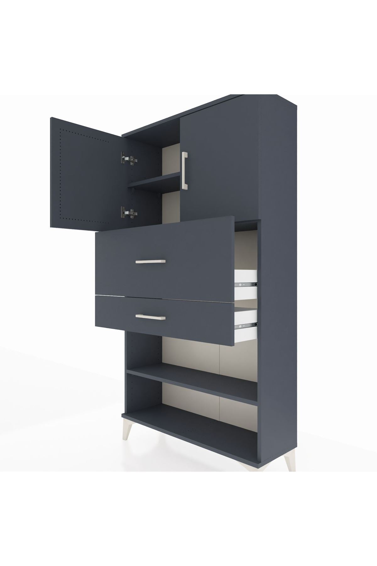 Arges Dolap 3 Raflı 2 Çekmeceli 2 Kapaklı 88x30x163 Antrasit-Antrasit