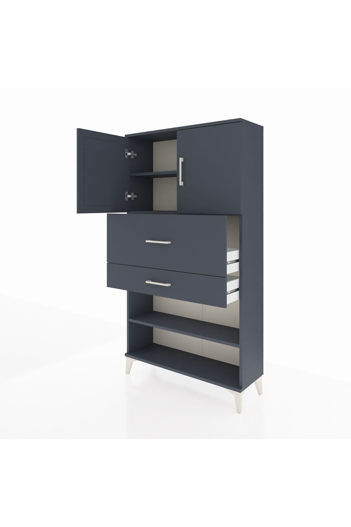 Arges Dolap 3 Raflı 2 Çekmeceli 2 Kapaklı 88x30x163 Antrasit-Antrasit