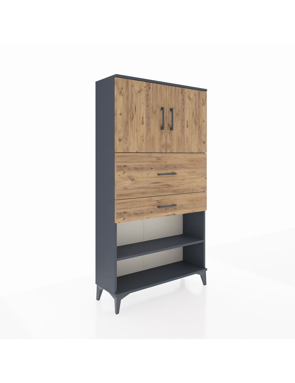 Arges Dolap 3 Raflı 2 Çekmeceli 2 Kapaklı 88x30x163 Antrasit-Çam