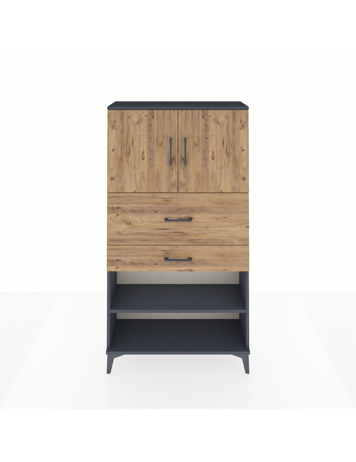 Arges Dolap 3 Raflı 2 Çekmeceli 2 Kapaklı 88x30x163 Antrasit-Çam