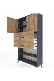 Arges Dolap 3 Raflı 2 Çekmeceli 2 Kapaklı 88x30x163 Antrasit-Çam