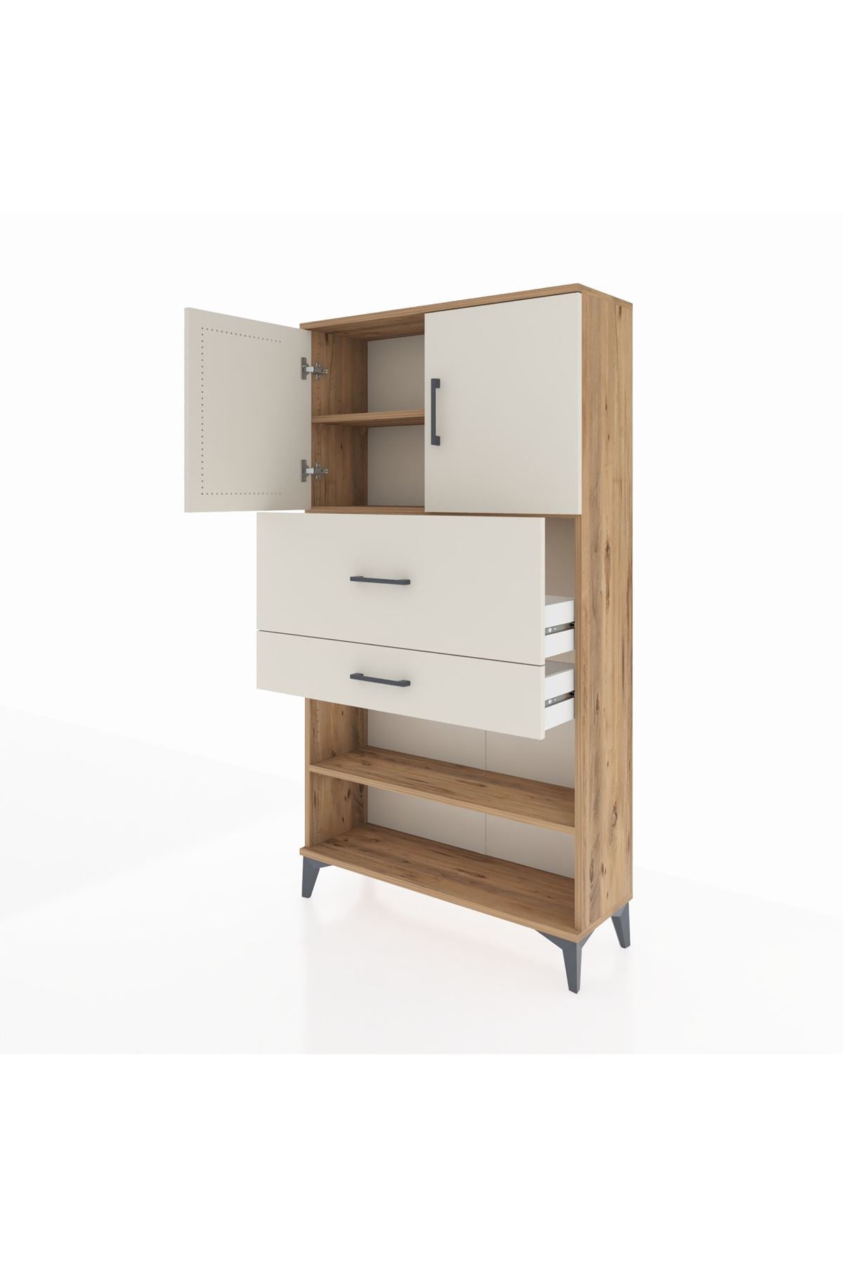 Arges Dolap 3 Raflı 2 Çekmeceli 2 Kapaklı 88x30x163 Çam-Aytaşı