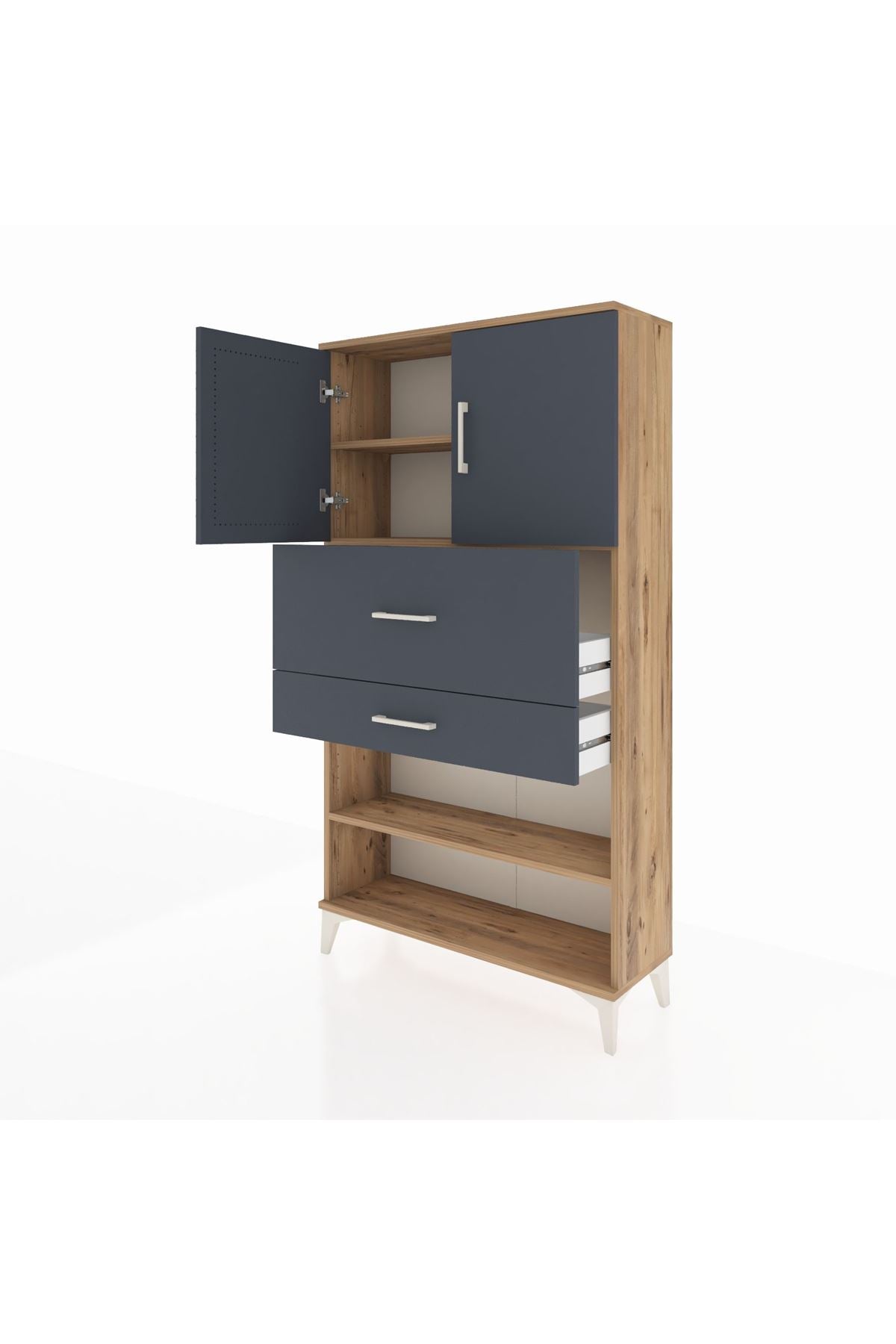 Arges Dolap 3 Raflı 2 Çekmeceli 2 Kapaklı 88x30x163 Çam-Antrasit