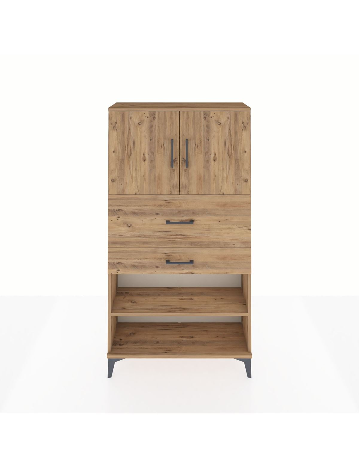 Arges Dolap 3 Raflı 2 Çekmeceli 2 Kapaklı 88x30x163 Çam-Çam