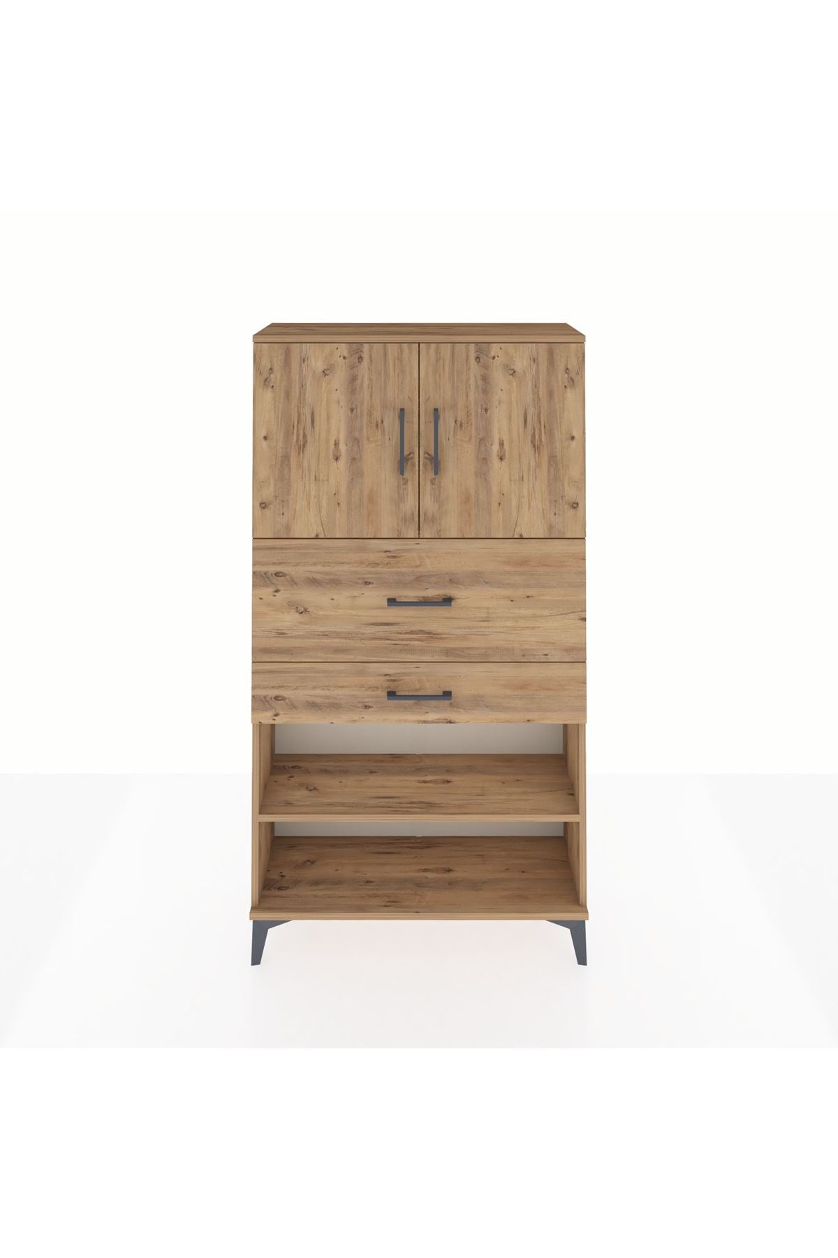 Arges Dolap 3 Raflı 2 Çekmeceli 2 Kapaklı 88x30x163 Çam-Çam