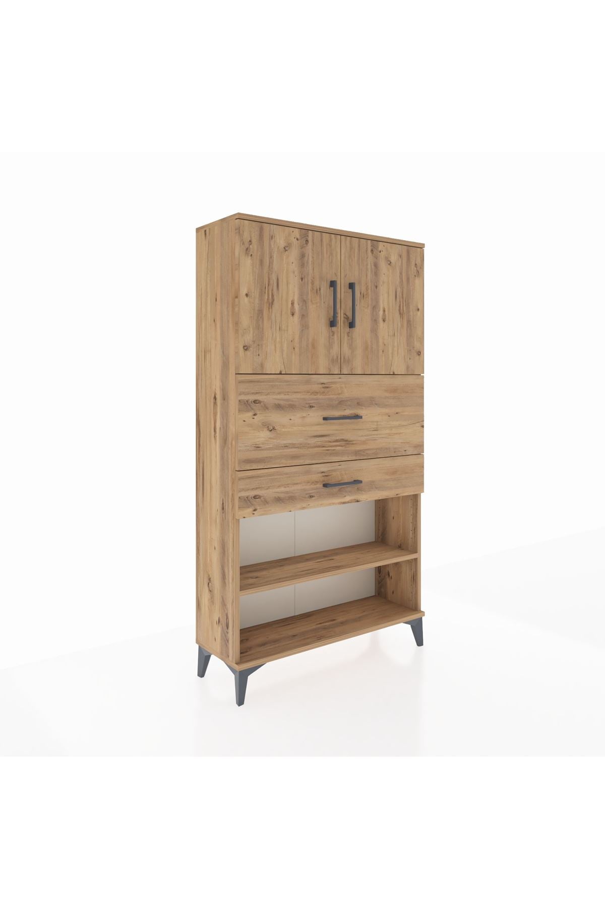 Arges Dolap 3 Raflı 2 Çekmeceli 2 Kapaklı 88x30x163 Çam-Çam