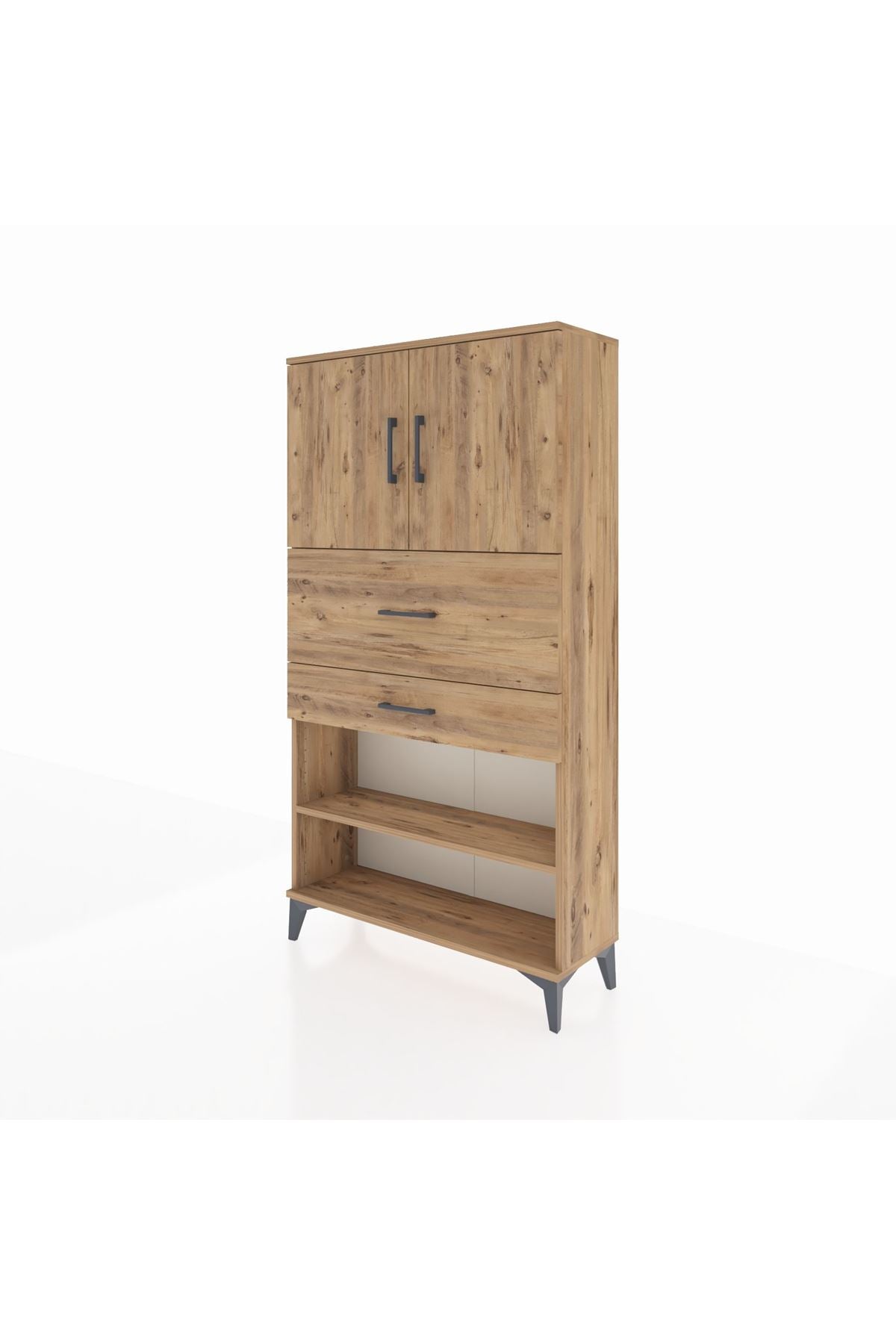 Arges Dolap 3 Raflı 2 Çekmeceli 2 Kapaklı 88x30x163 Çam-Çam