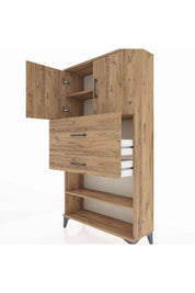 Arges Dolap 3 Raflı 2 Çekmeceli 2 Kapaklı 88x30x163 Çam-Çam