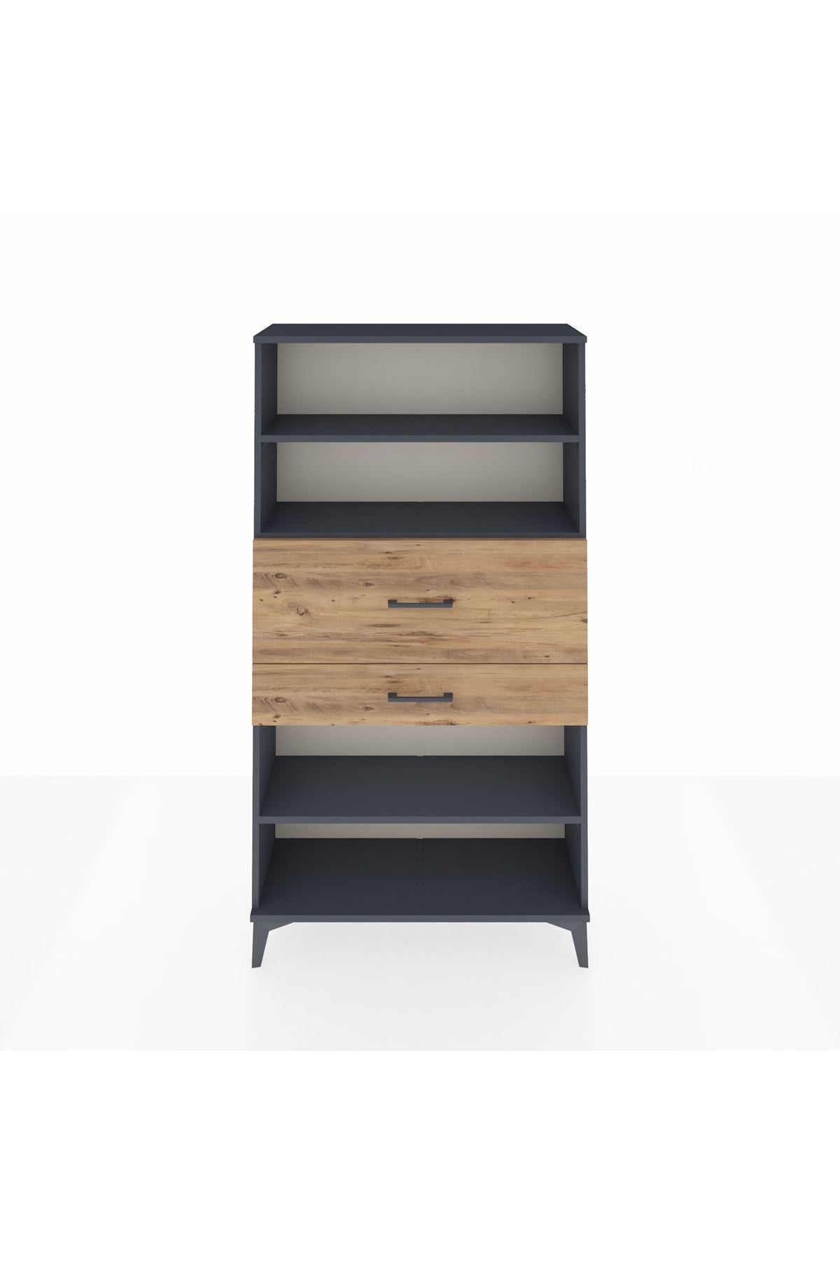 Arges Dolap 3 Raflı 2 Çekmeceli 88x30x163 Antrasit-Çam