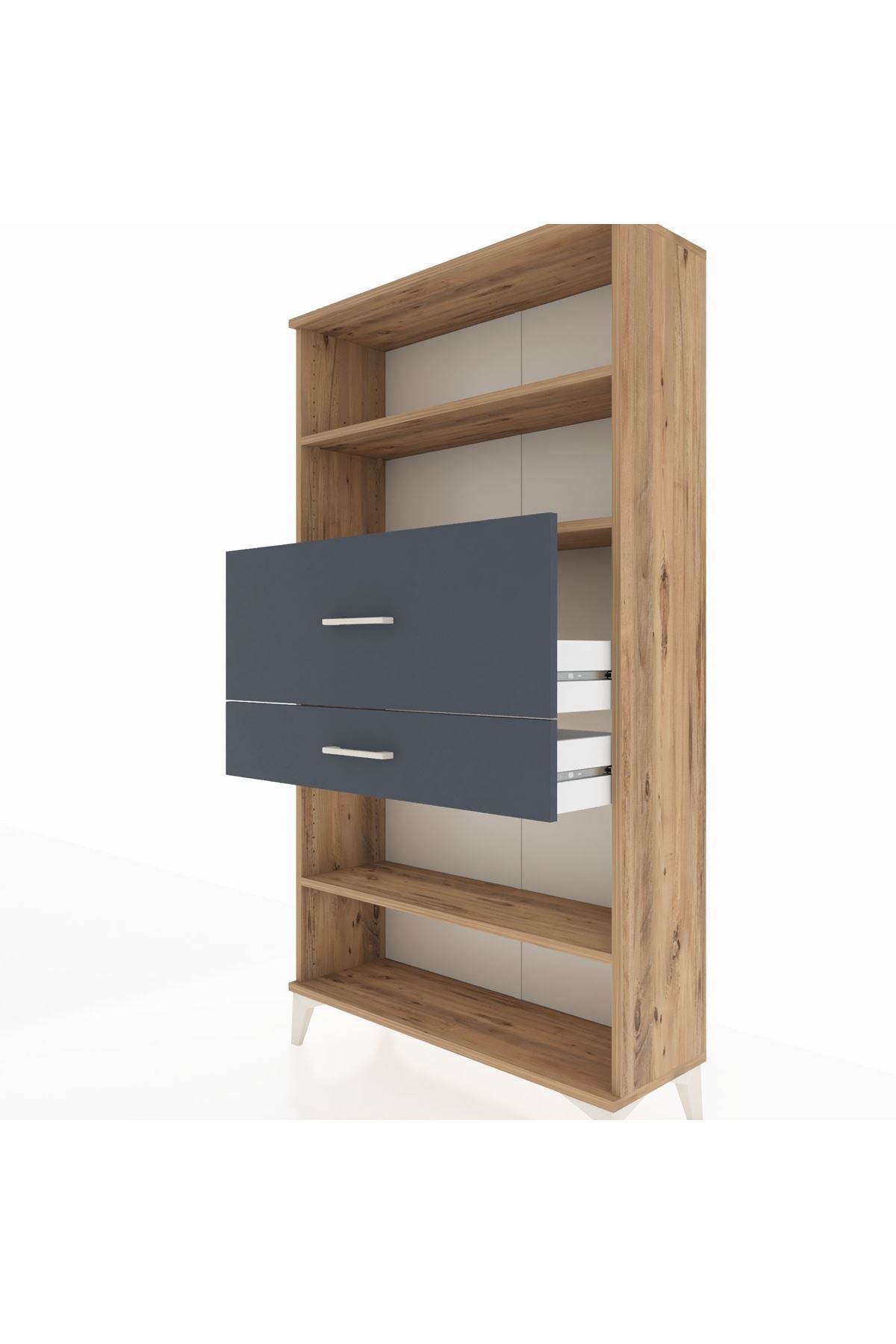 Arges Dolap 3 Raflı 2 Çekmeceli 88x30x163 Çam-Antrasit