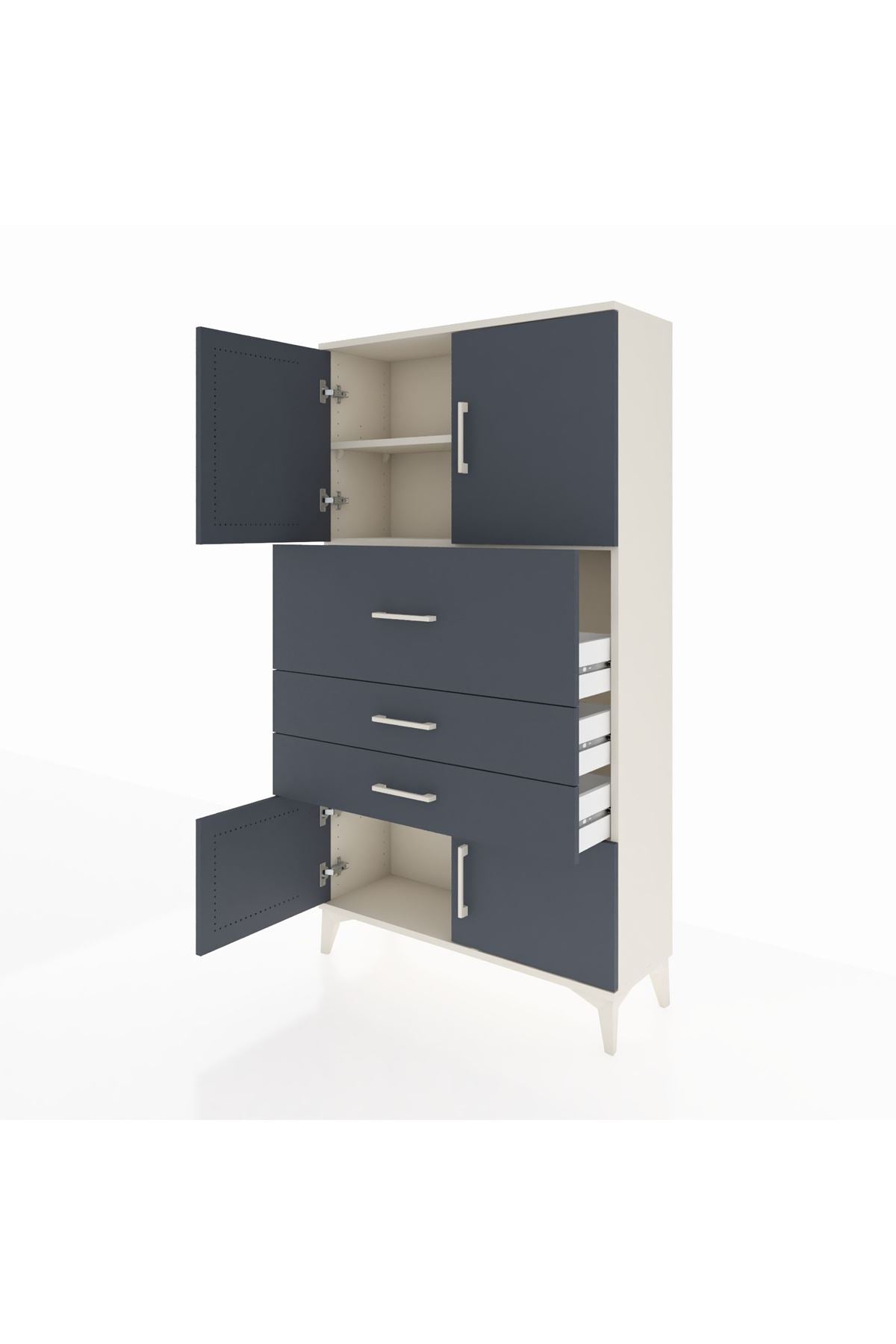 Arges Dolap 2 Raflı 3 Çekmeceli 4 Kapaklı 88x30x163 Aytaşı-Antrasit