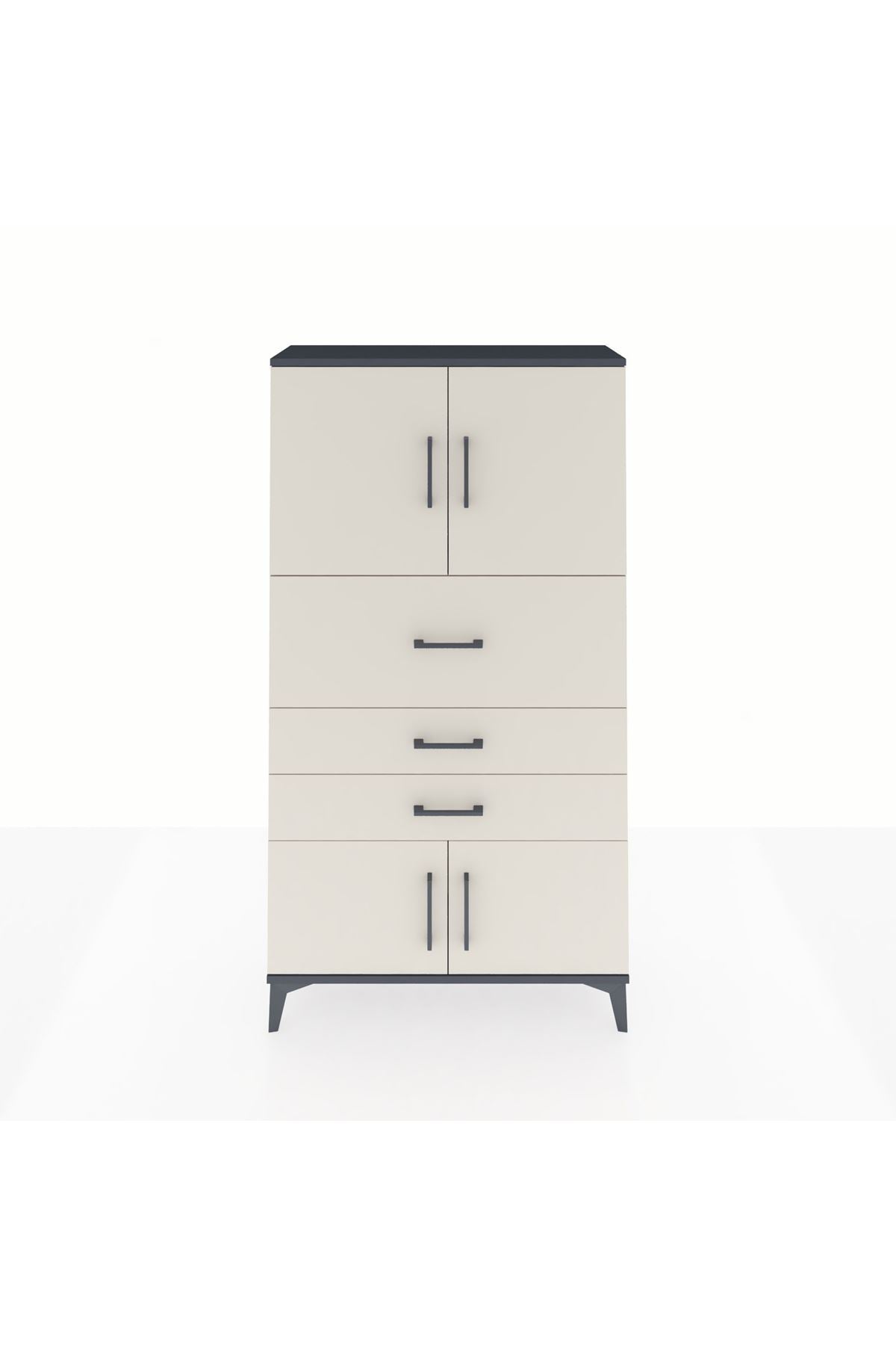 Arges Dolap 2 Raflı 3 Çekmeceli 4 Kapaklı 88x30x163 Antrasit-Aytaşı