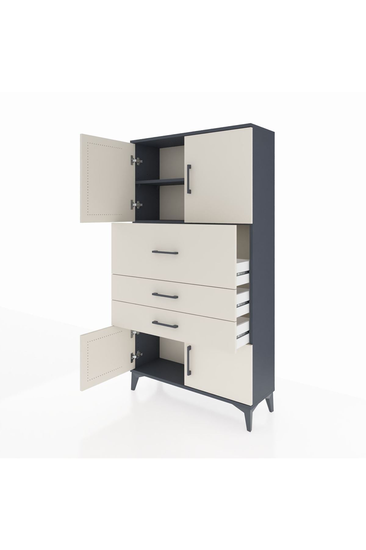 Arges Dolap 2 Raflı 3 Çekmeceli 4 Kapaklı 88x30x163 Antrasit-Aytaşı