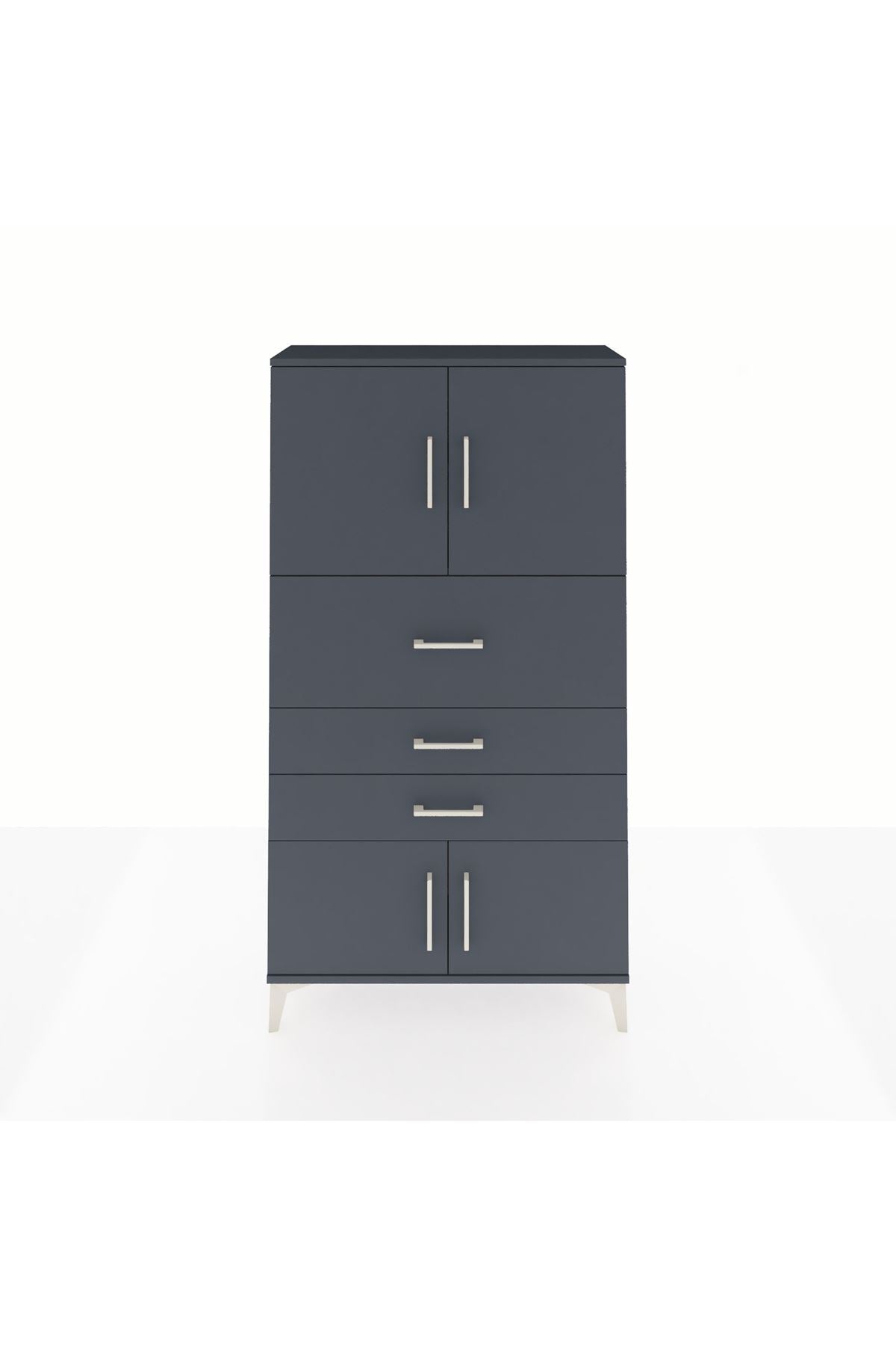 Arges Dolap 2 Raflı 3 Çekmeceli 4 Kapaklı 88x30x163 Antrasit-Antrasit