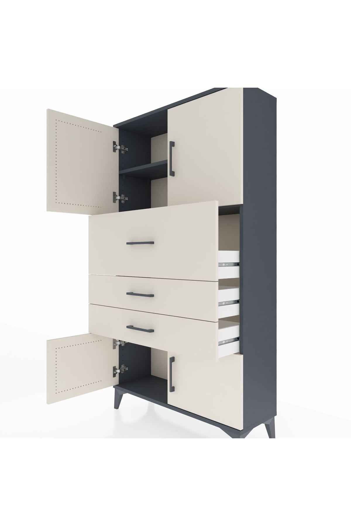 Arges Dolap 2 Raflı 3 Çekmeceli 4 Kapaklı 88x30x163 Antrasit-Aytaşı