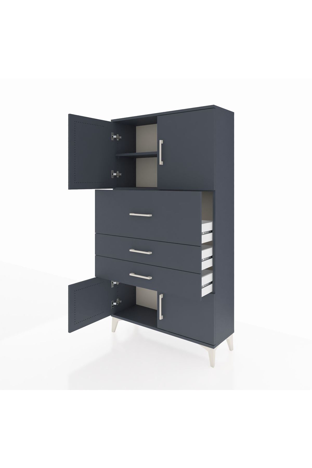 Arges Dolap 2 Raflı 3 Çekmeceli 4 Kapaklı 88x30x163 Antrasit-Antrasit