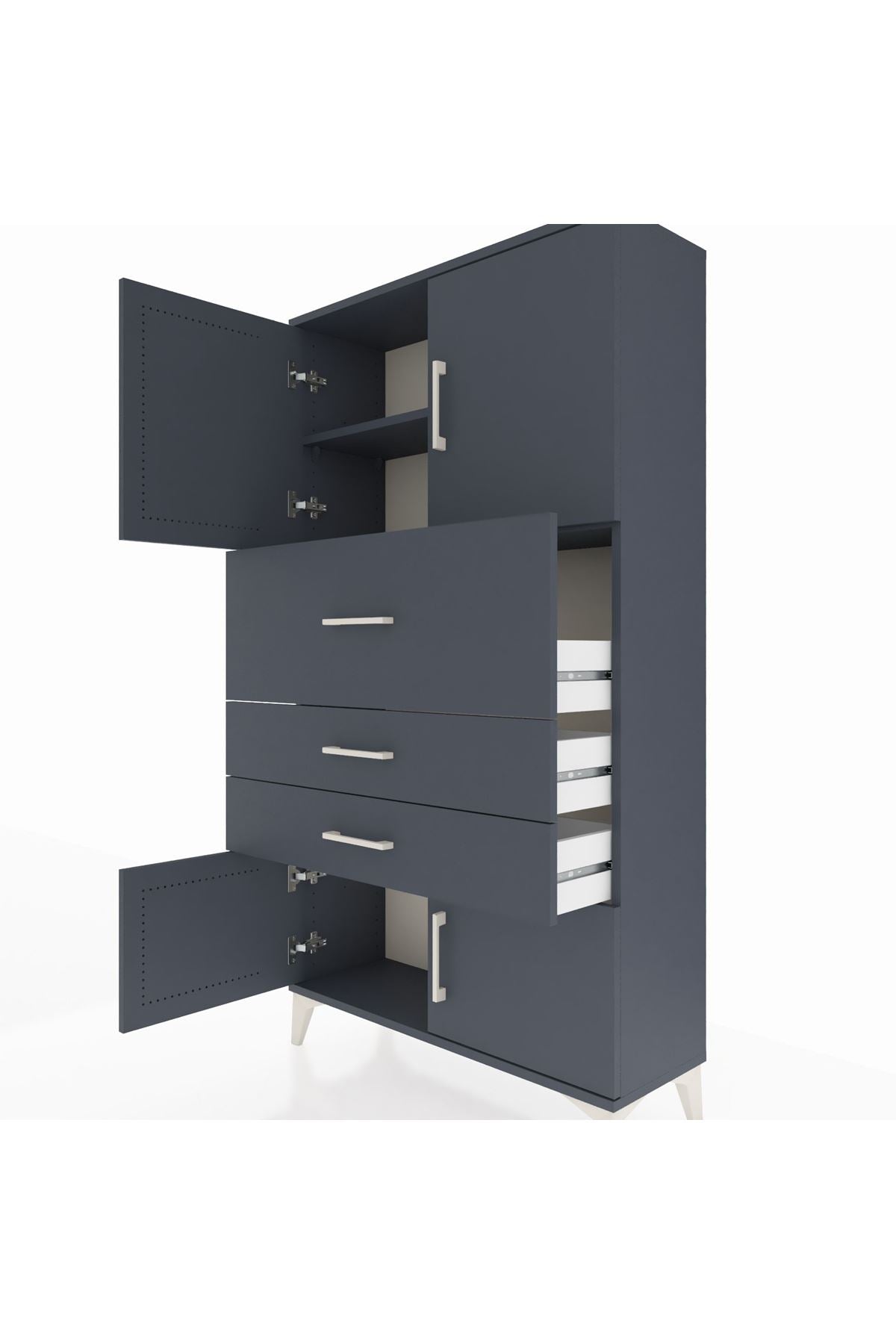 Arges Dolap 2 Raflı 3 Çekmeceli 4 Kapaklı 88x30x163 Antrasit-Antrasit