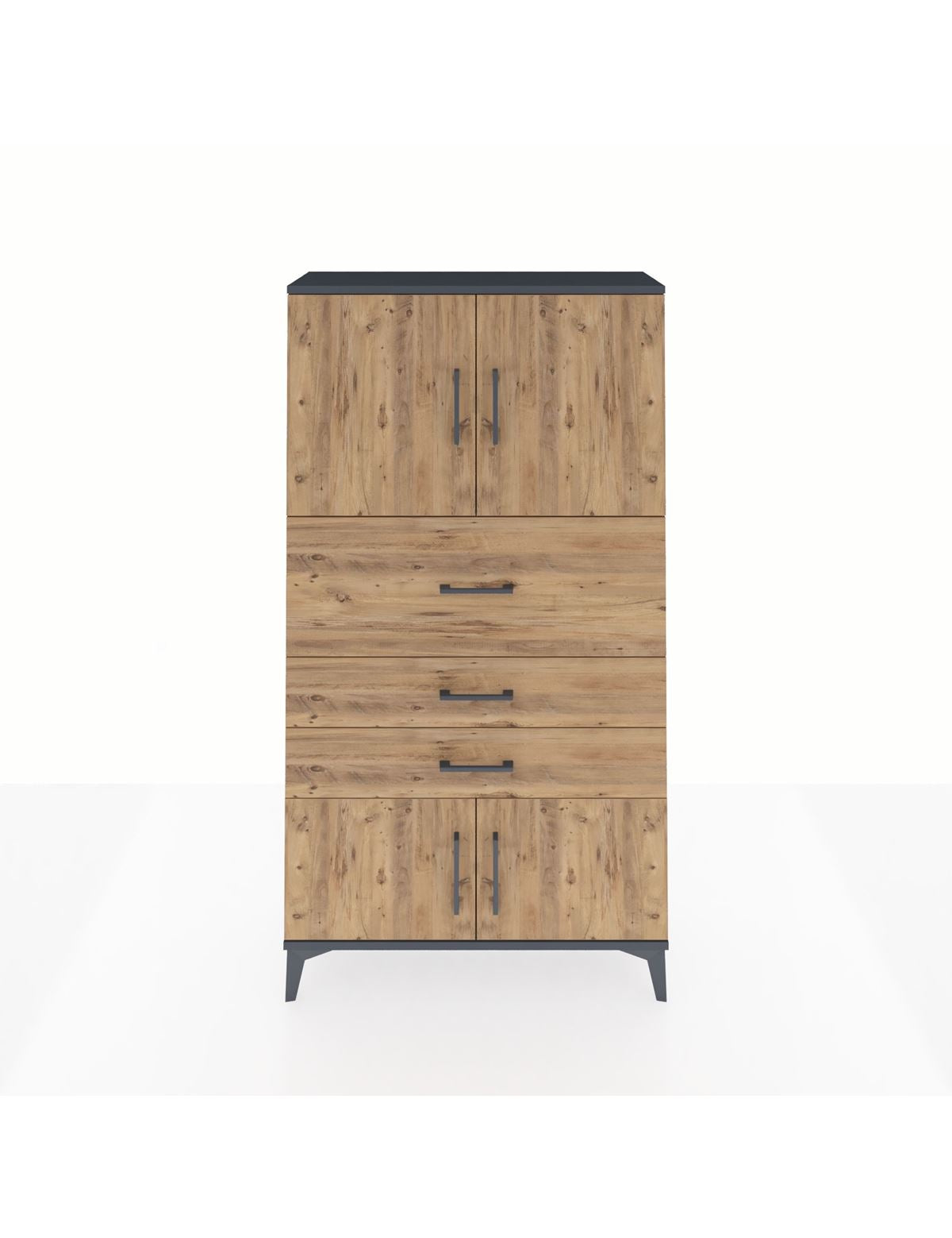 Arges Dolap 2 Raflı 3 Çekmeceli 4 Kapaklı 88x30x163 Antrasit-Çam