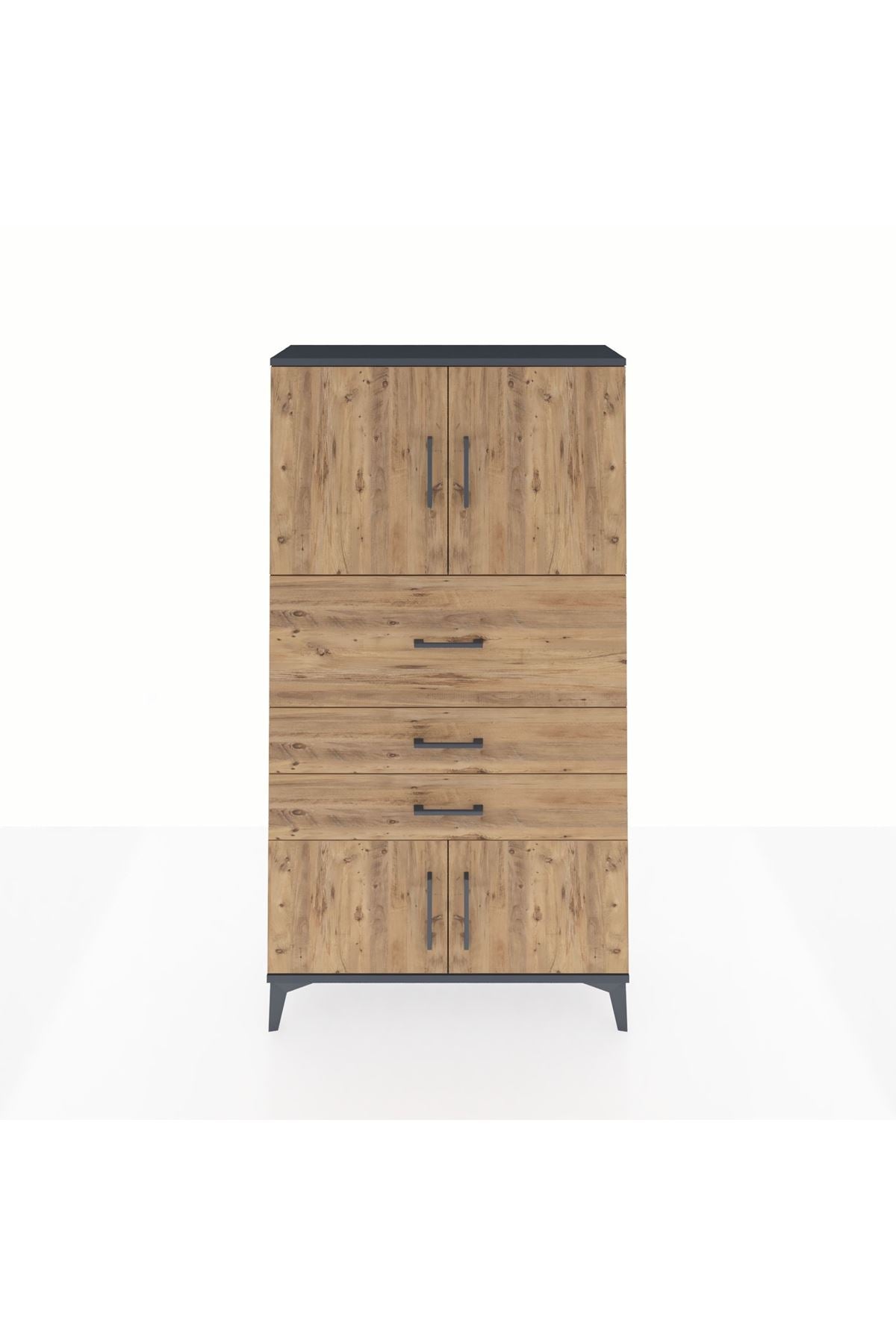 Arges Dolap 2 Raflı 3 Çekmeceli 4 Kapaklı 88x30x163 Antrasit-Çam