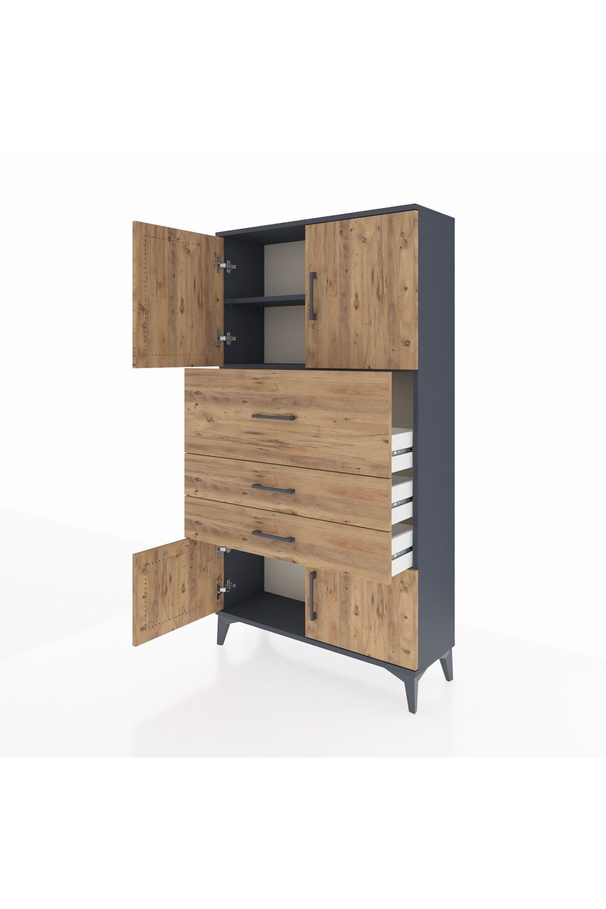 Arges Dolap 2 Raflı 3 Çekmeceli 4 Kapaklı 88x30x163 Antrasit-Çam