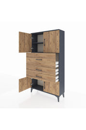 Arges Dolap 2 Raflı 3 Çekmeceli 4 Kapaklı 88x30x163 Antrasit-Çam