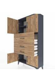 Arges Dolap 2 Raflı 3 Çekmeceli 4 Kapaklı 88x30x163 Antrasit-Çam