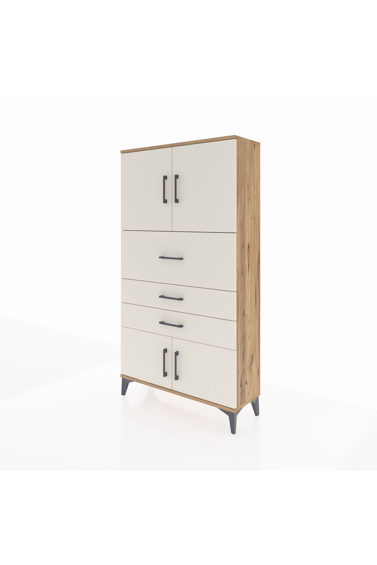 Arges Dolap 2 Raflı 3 Çekmeceli 4 Kapaklı 88x30x163 Çam-Aytaşı