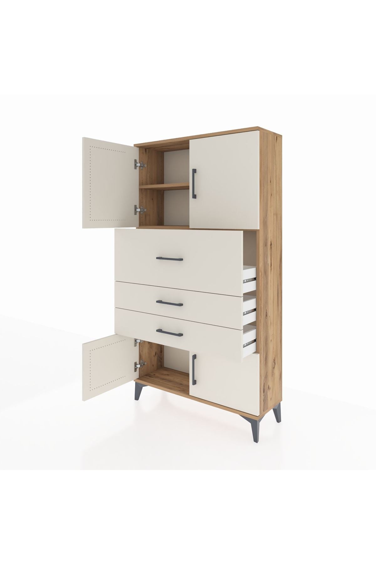 Arges Dolap 2 Raflı 3 Çekmeceli 4 Kapaklı 88x30x163 Çam-Aytaşı