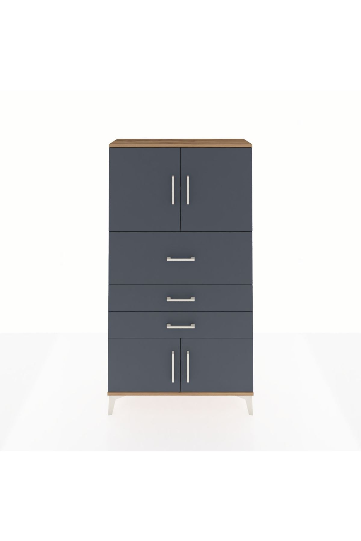 Arges Dolap 2 Raflı 3 Çekmeceli 4 Kapaklı 88x30x163 Çam-Antrasit