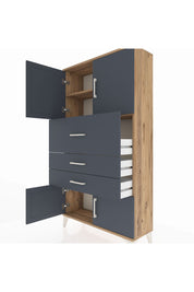 Arges Dolap 2 Raflı 3 Çekmeceli 4 Kapaklı 88x30x163 Çam-Antrasit