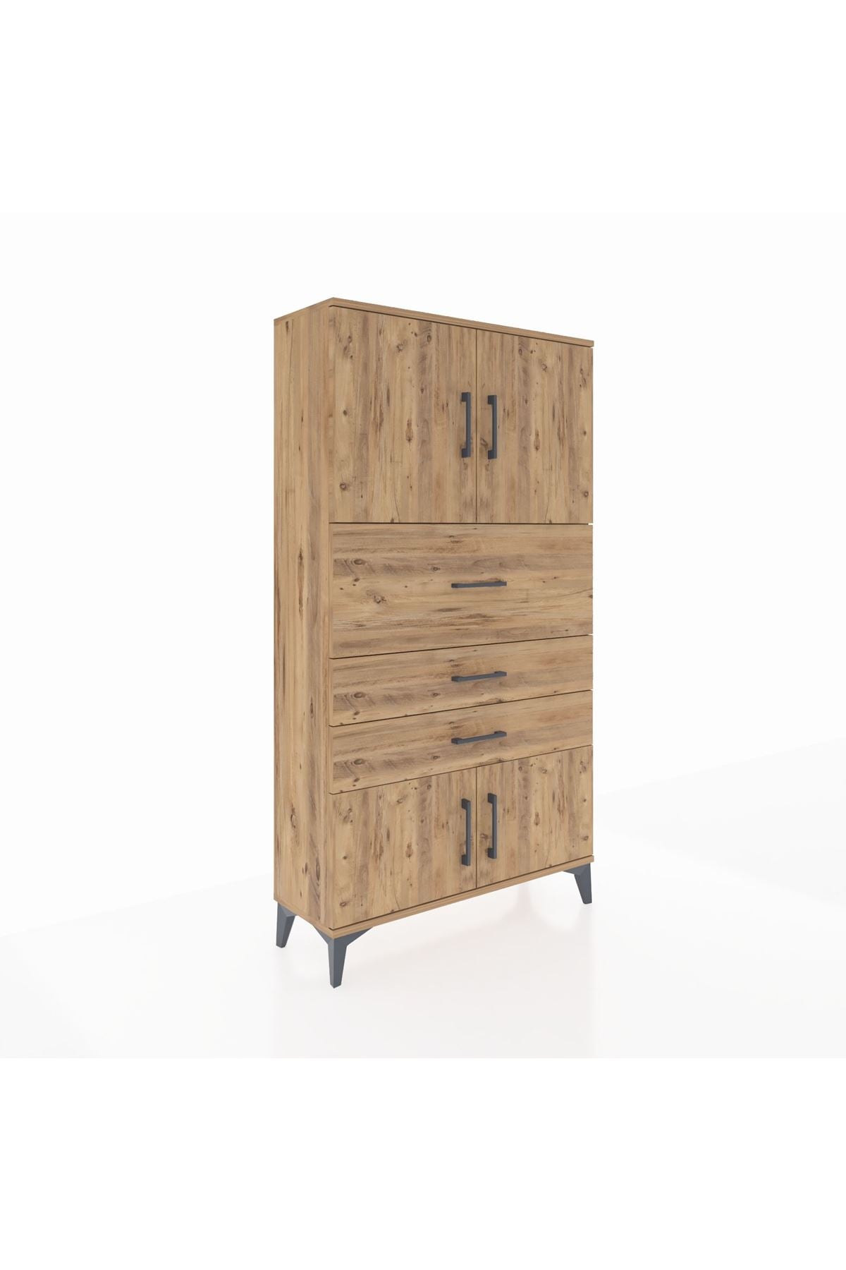 Arges Dolap 2 Raflı 3 Çekmeceli 4 Kapaklı 88x30x163 Çam-Çam