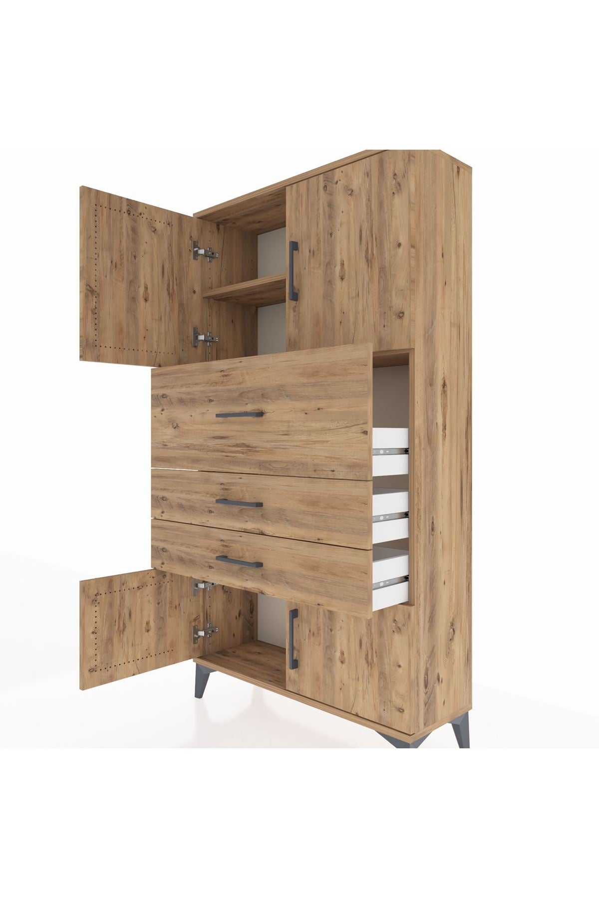 Arges Dolap 2 Raflı 3 Çekmeceli 4 Kapaklı 88x30x163 Çam-Çam