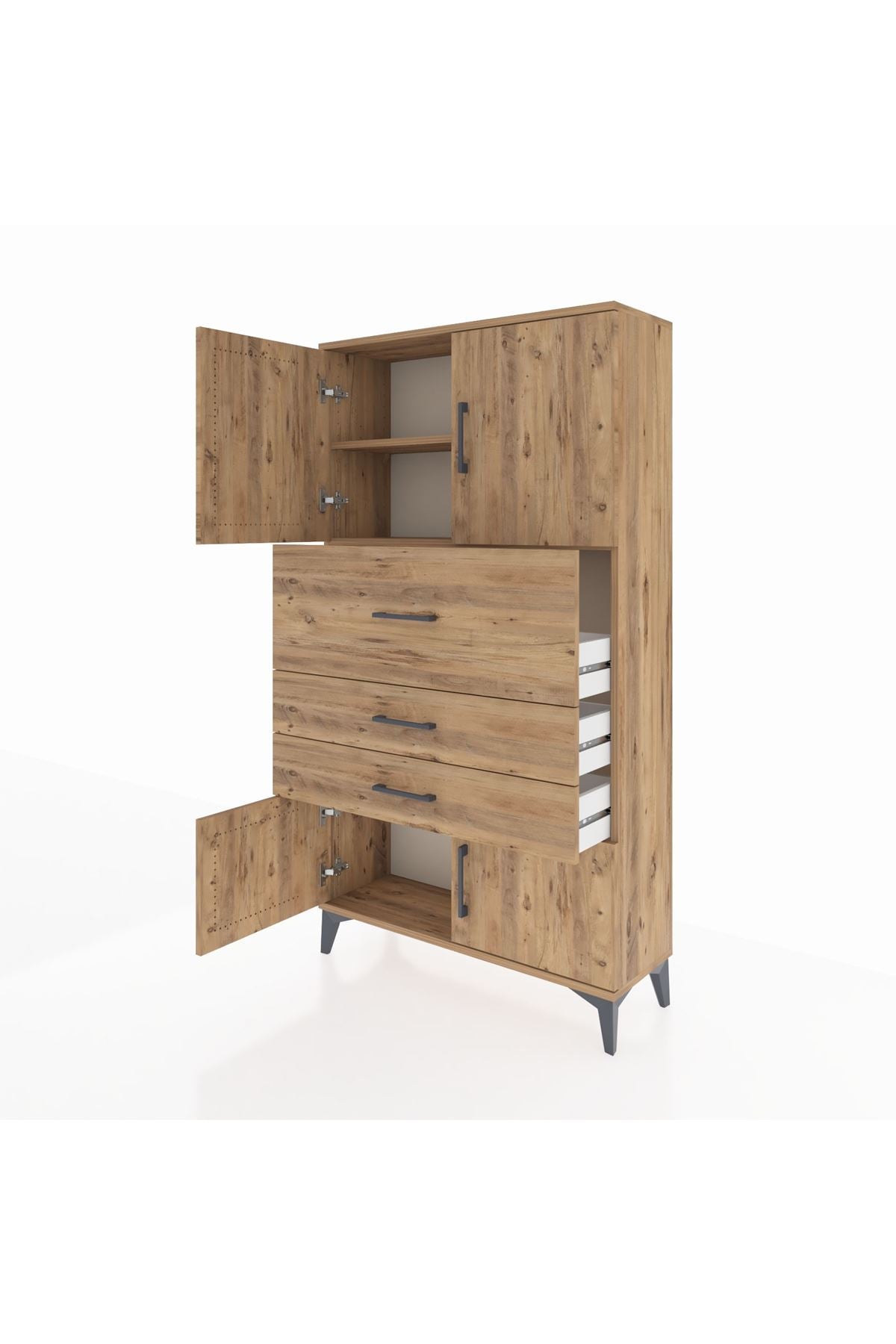 Arges Dolap 2 Raflı 3 Çekmeceli 4 Kapaklı 88x30x163 Çam-Çam