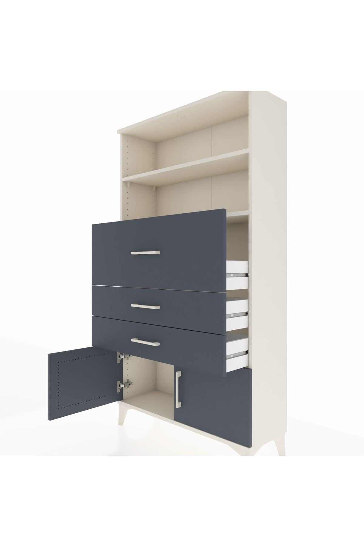 Arges Dolap 2 Raflı 3 Çekmeceli 2 Kapaklı 88x30x163 Aytaşı-Antrasit