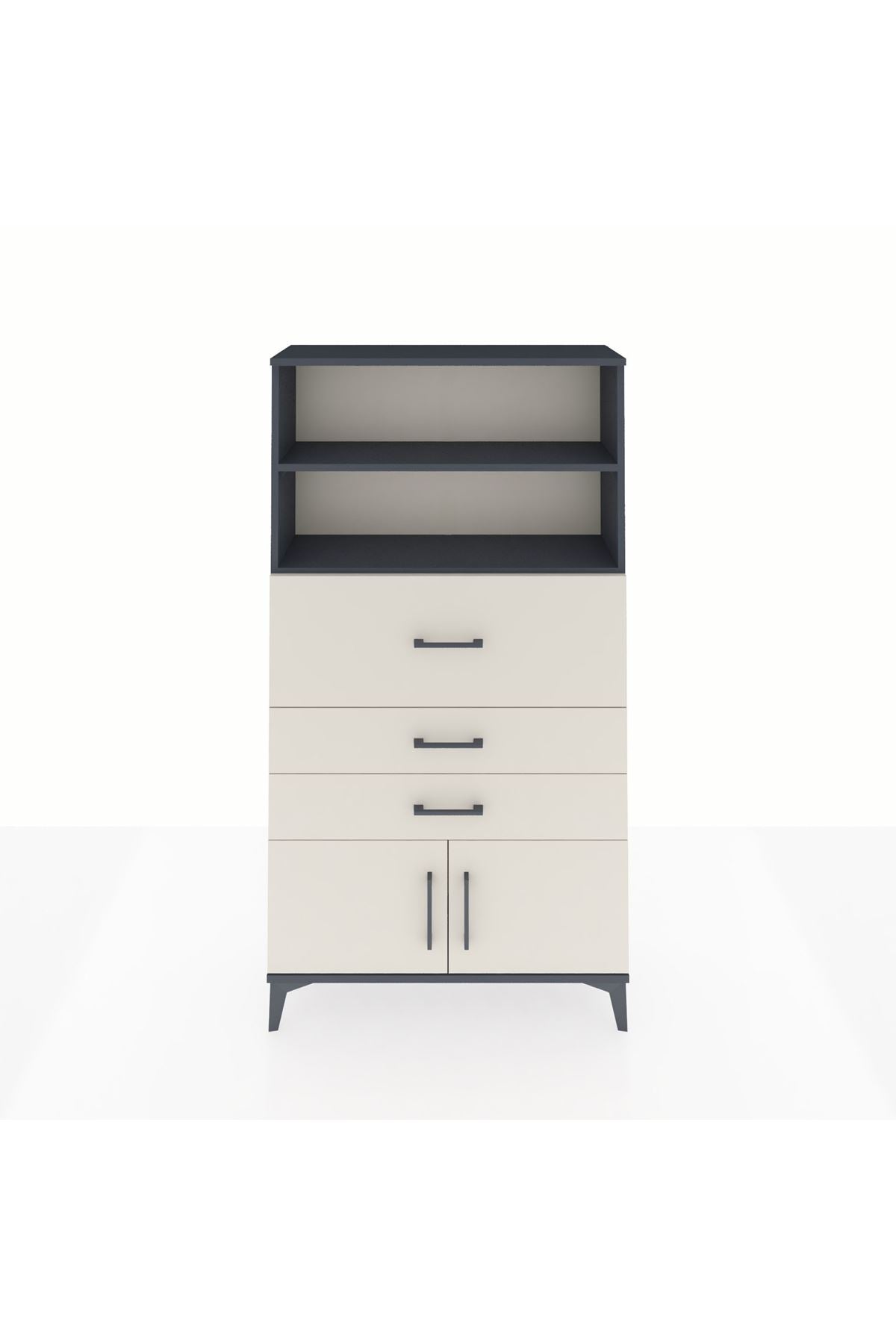 Arges Dolap 2 Raflı 3 Çekmeceli 2 Kapaklı 88x30x163 Antrasit-Aytaşı