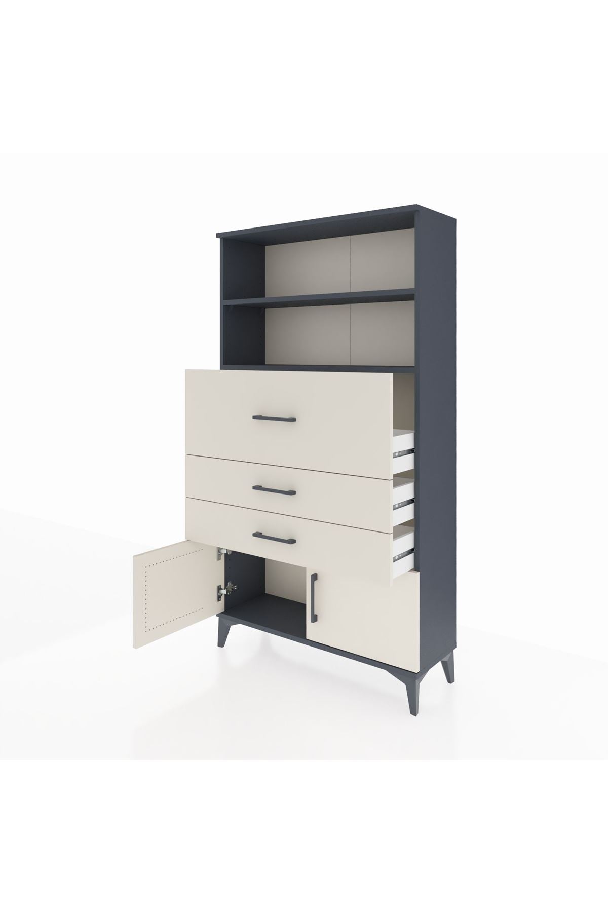 Arges Dolap 2 Raflı 3 Çekmeceli 2 Kapaklı 88x30x163 Antrasit-Aytaşı